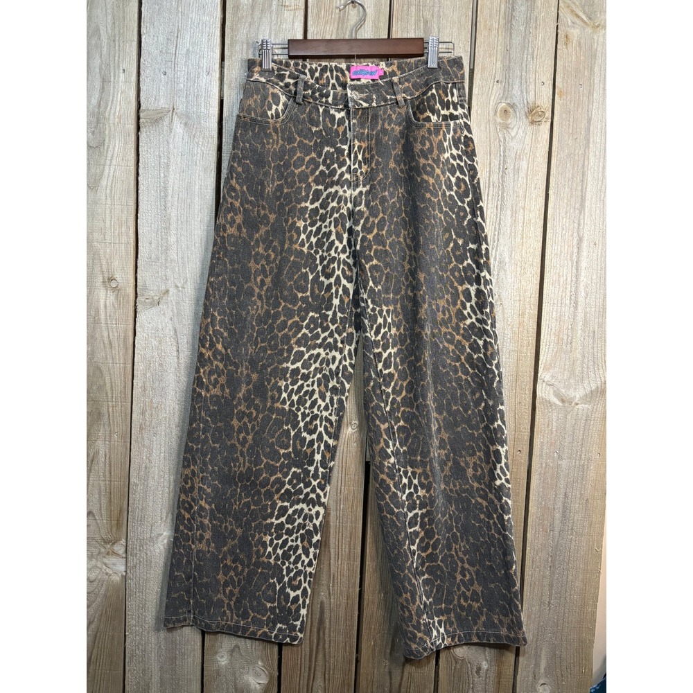 Edikted Leopard Print Wide Leg Jeans Brown Black Animal Print Denim Size S